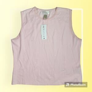 Christie & Jill NOS Women's Large Light Pink Sleeveless Pullover Floral Blouse